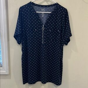 Croft & Barrow 1X Navy Polka Dot Women's Top